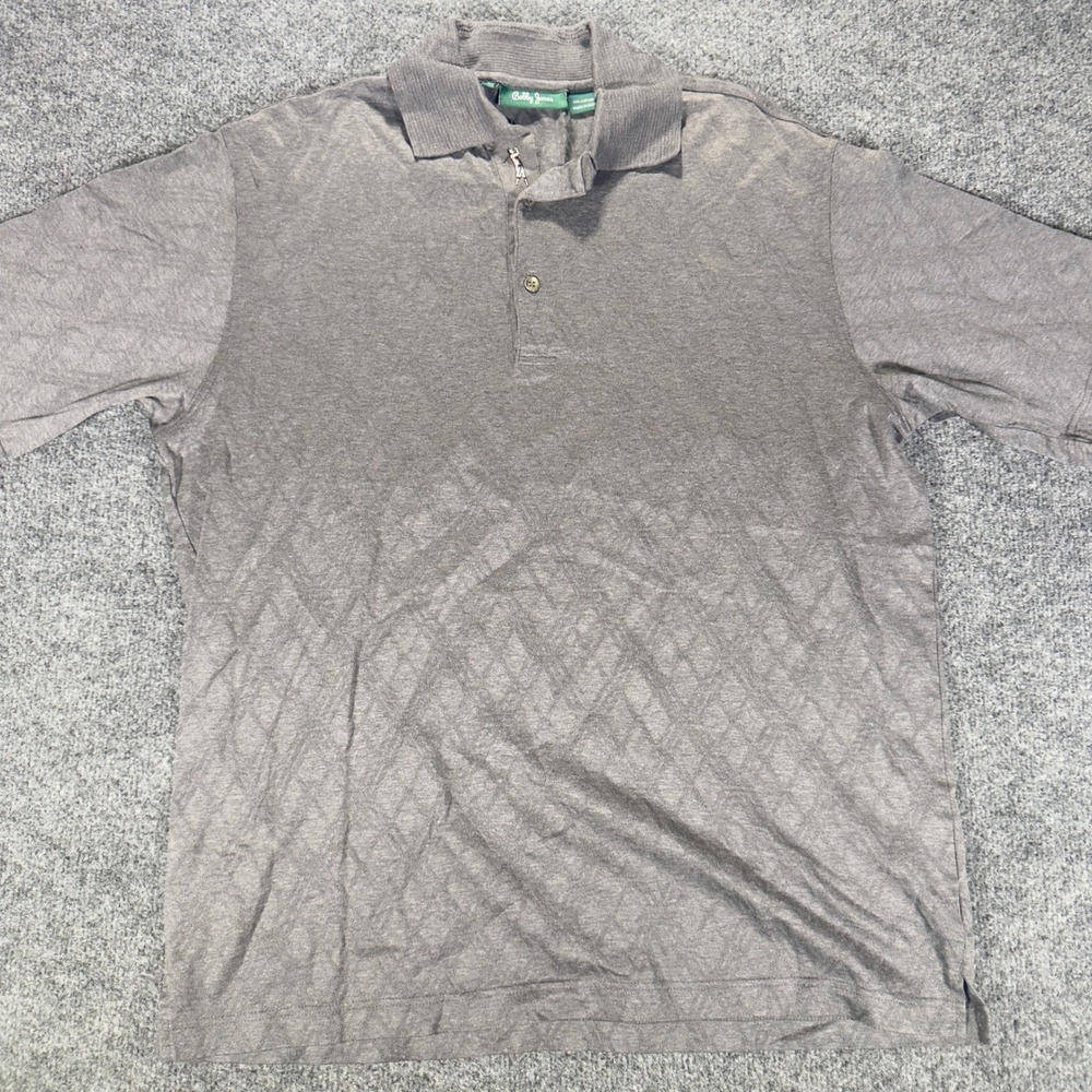 Bobby Jones Polo Shirt Mens Large Grey Diamond Knit 100% Cotton Italy Golf Top L